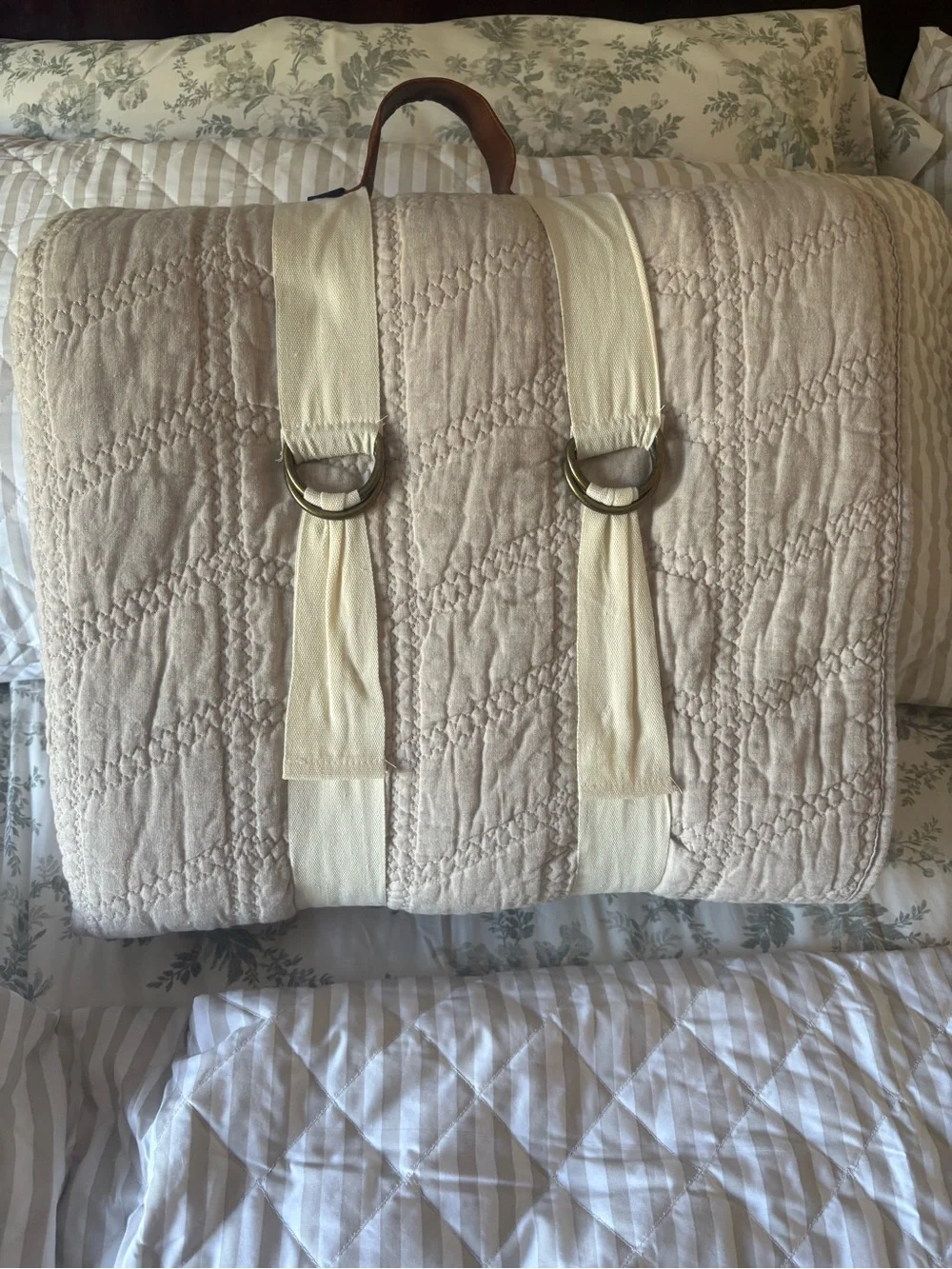 Brooks Brothers King Size Washed Linen Cotton Quilt Beige Neutral Stitch NWT